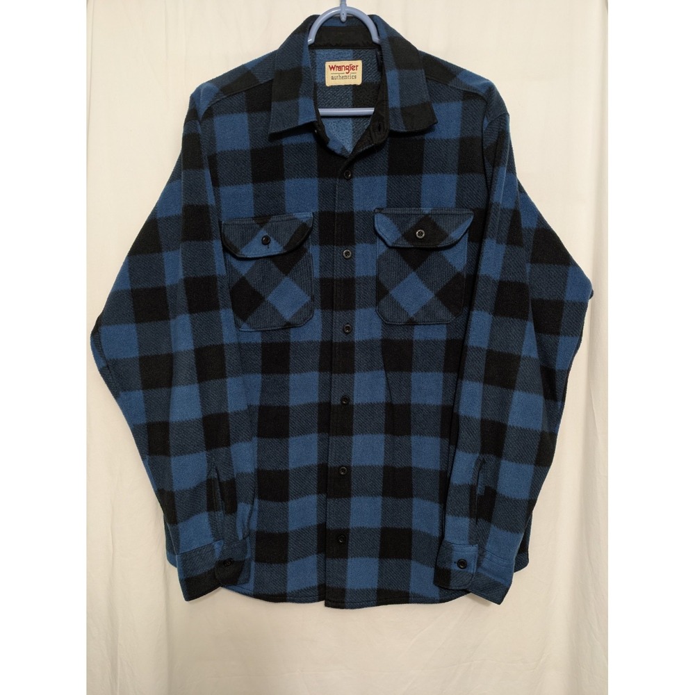 Wrangler Authentics Blue Black Buffalo Plaid Fleece Shirt Jacket Mens Size...